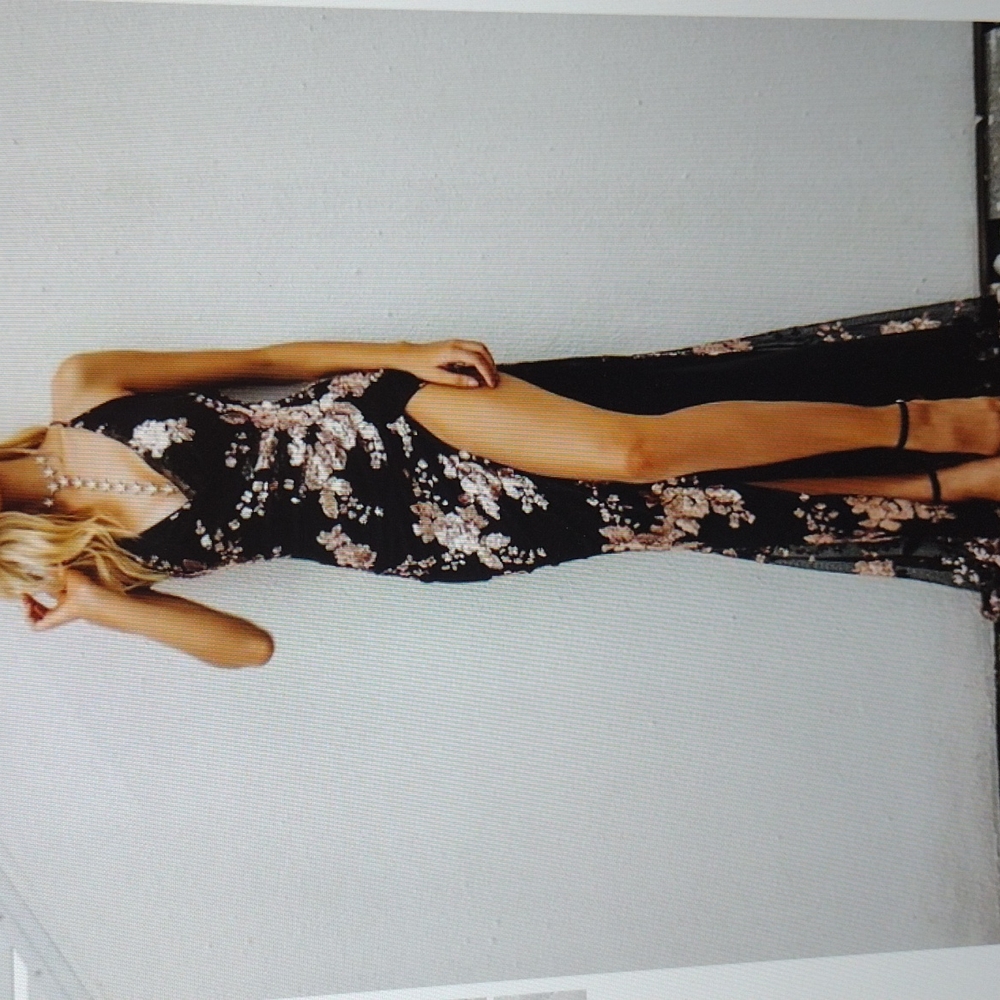 SheIn Backless Long Sequin Floral Dress with slit up leg